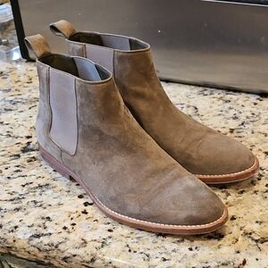 Jenni Kayne Khaki Tan Suede Chelsea Boots Ankle Booties Italy Size 37 6.5-7 US